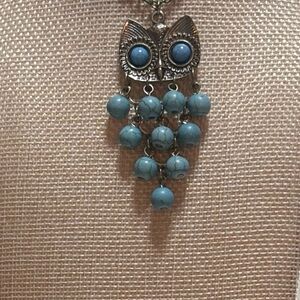 Claire's Silver Owl Pendant Necklace with Turquoise Beads - Blue